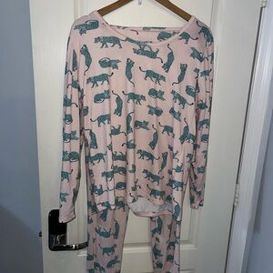 Echo Pink Pajama Set with Teal Animal Print